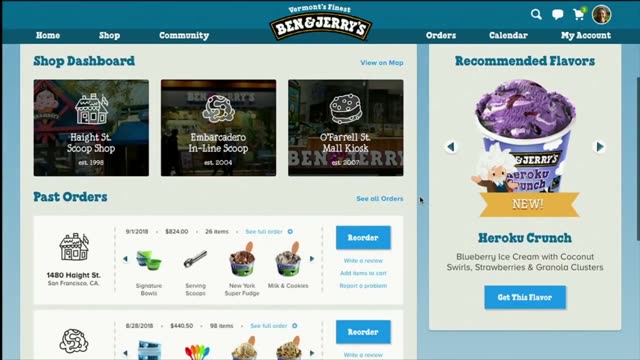 Ben & Jerry's B2B storefront on the keynote screen